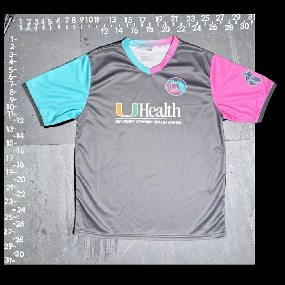 Miami Marlins City Connect V-Neck Jersey Youth XL Gray UHealth Soccer Style - Picture 2 of 4